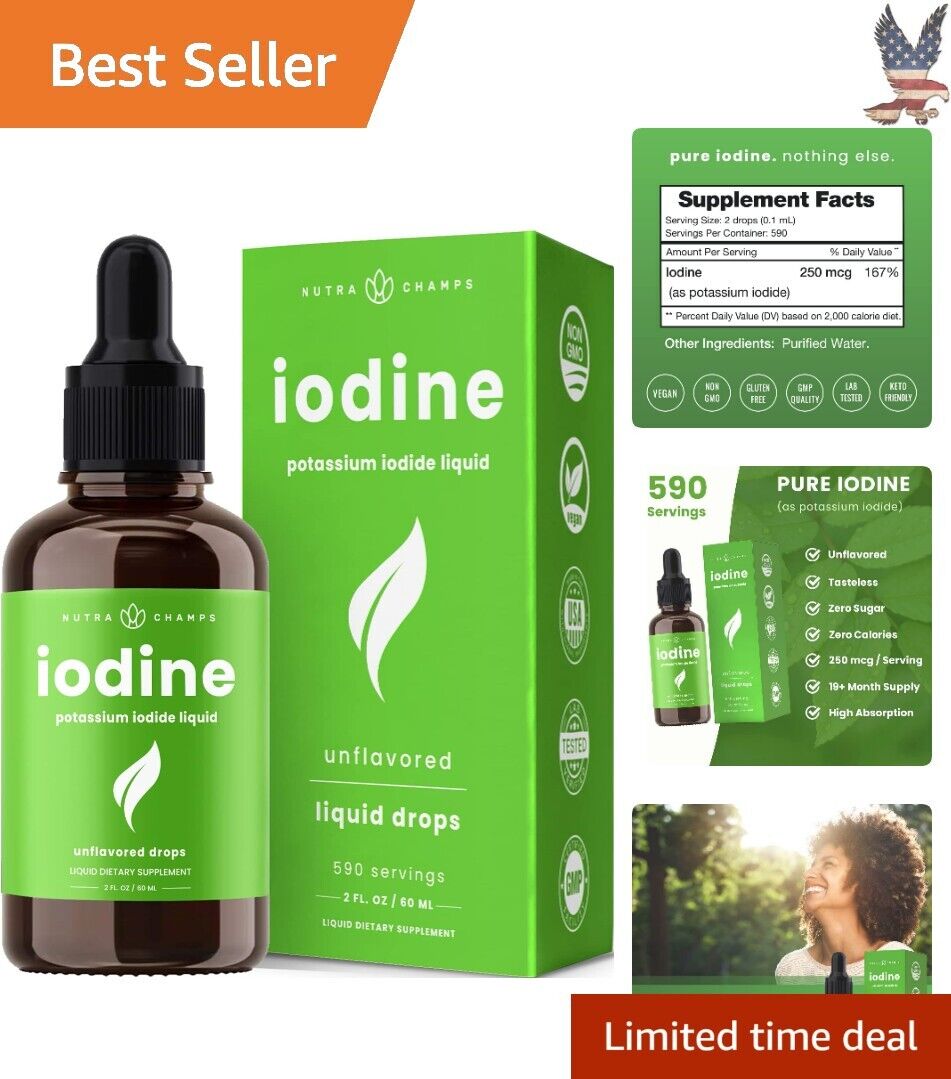 Iodine Drops Supplement - Supports Thyroid Health & Metabolism - 590 Servings