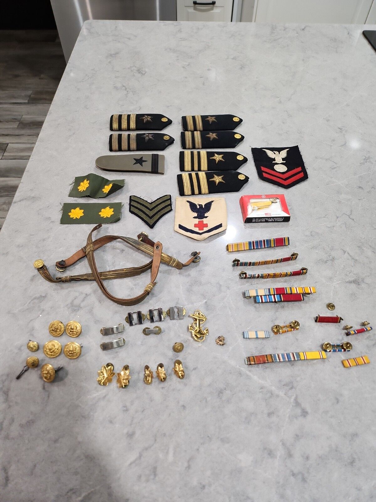 Vintage Grouping of Military Navy Medals Bars Pins Buttons Rank Insignia