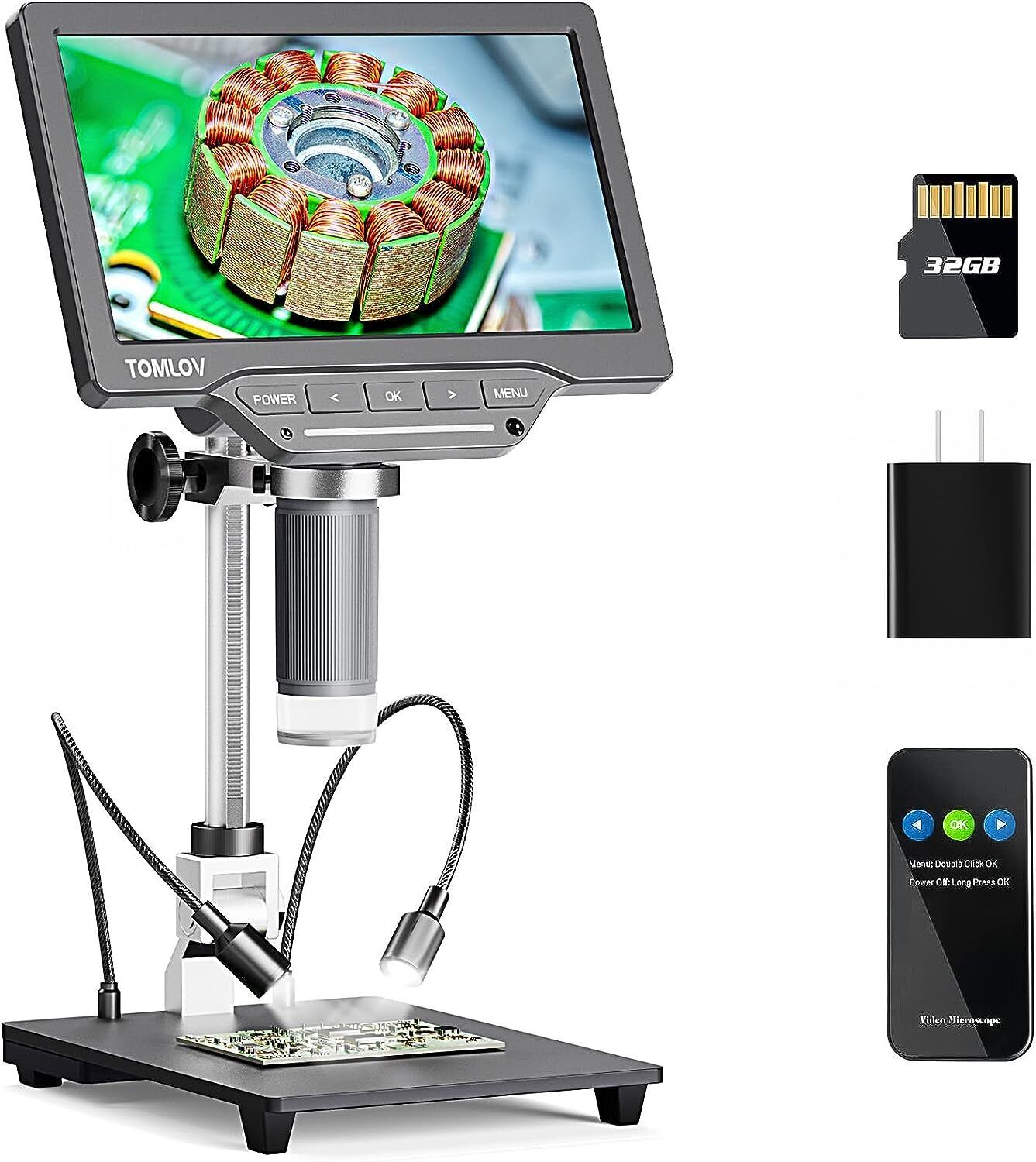 TOMLOV 7'' 12MP Digital Coin Magnifier Photo &Video 1200X Soldering Microscope