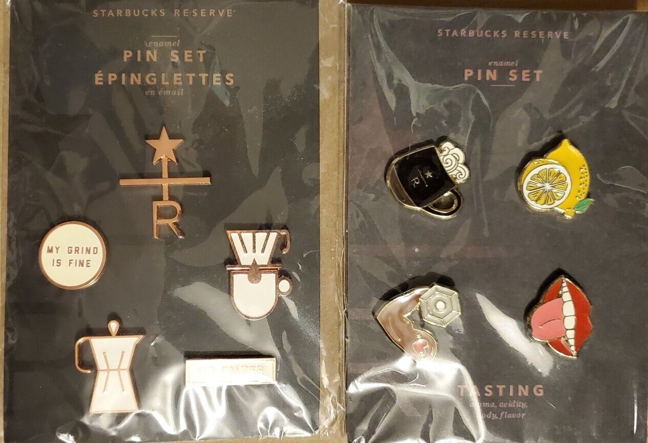 Two Starbucks 2016 And 2017 Reserve Collection Enamel Pin Set Lapel Pins Set