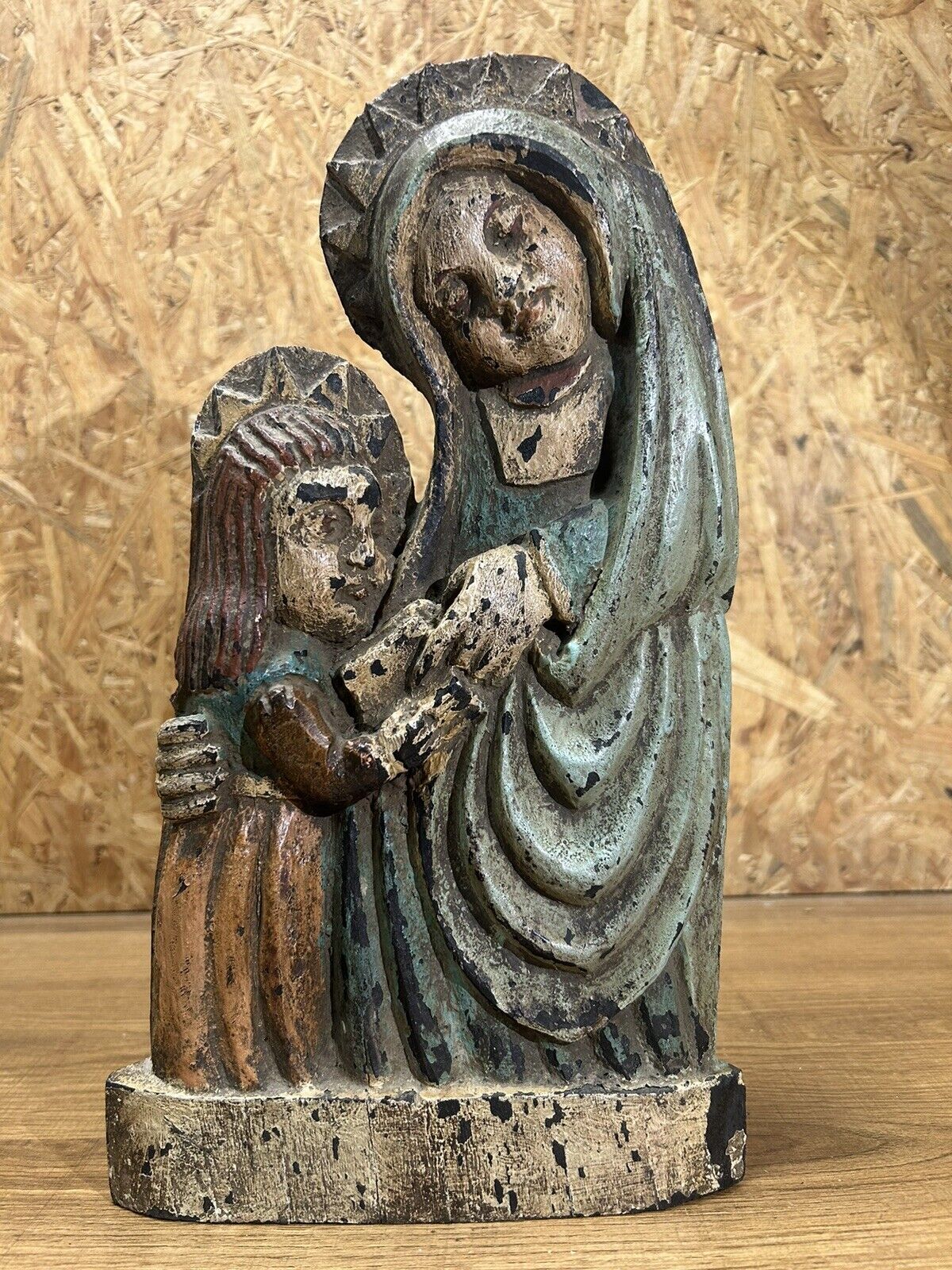 Antique Sainte Virgin IN and Child Jesus, Sculpture Wood Polychromos