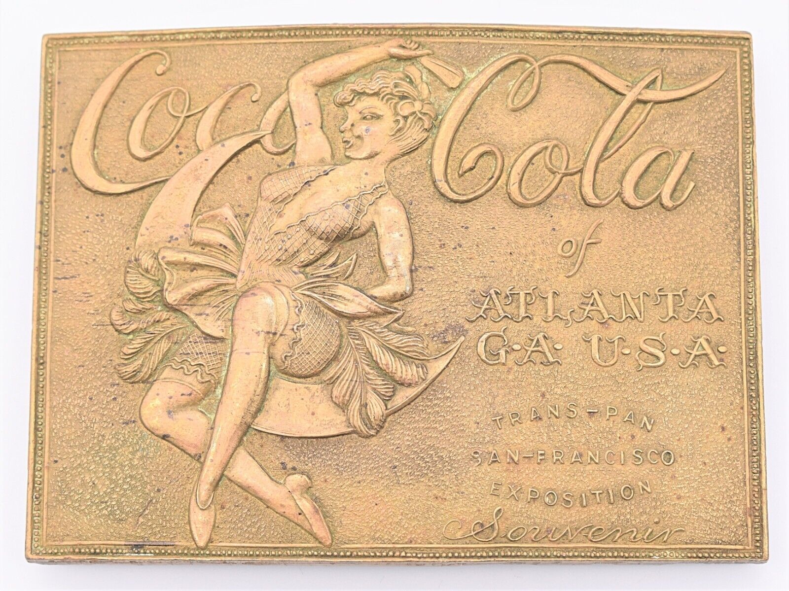 Coca Cola Fairchild Original/Fake Tiffany Solid Brass 1970s Brass Belt Buckle