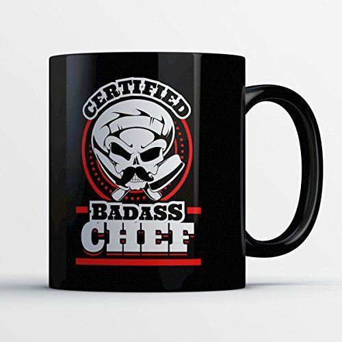 Chef Coffee Mug - Certified Badass Chef - Funny 11 oz Black Ceramic Tea Cup - Cu