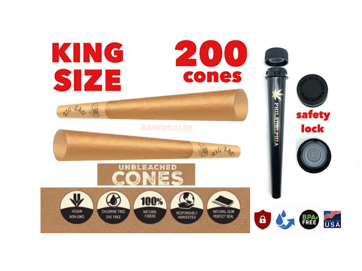 zig zag king size unbleached pre rolled cone(200PK)+philadelphia tube