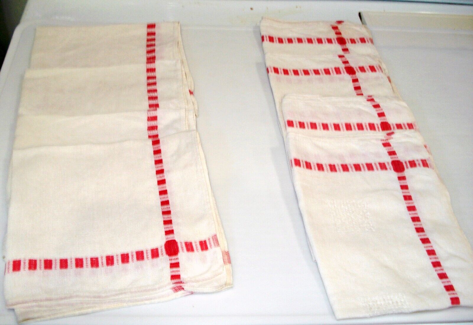 Lot of 8 Vintage White with Red Stripes Napkins
