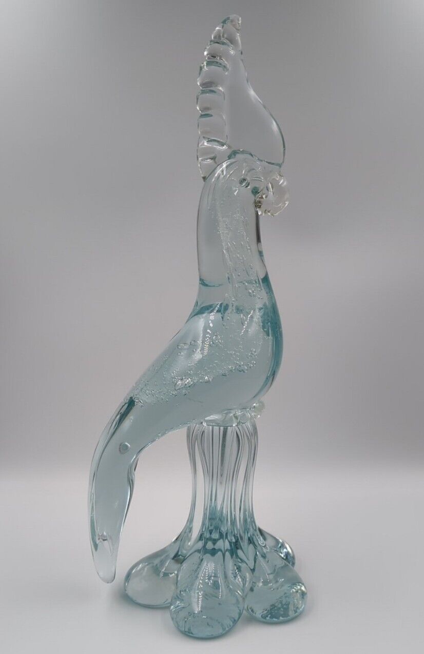 Vintage Murano Clear Bubble Glass Parrot Figurine