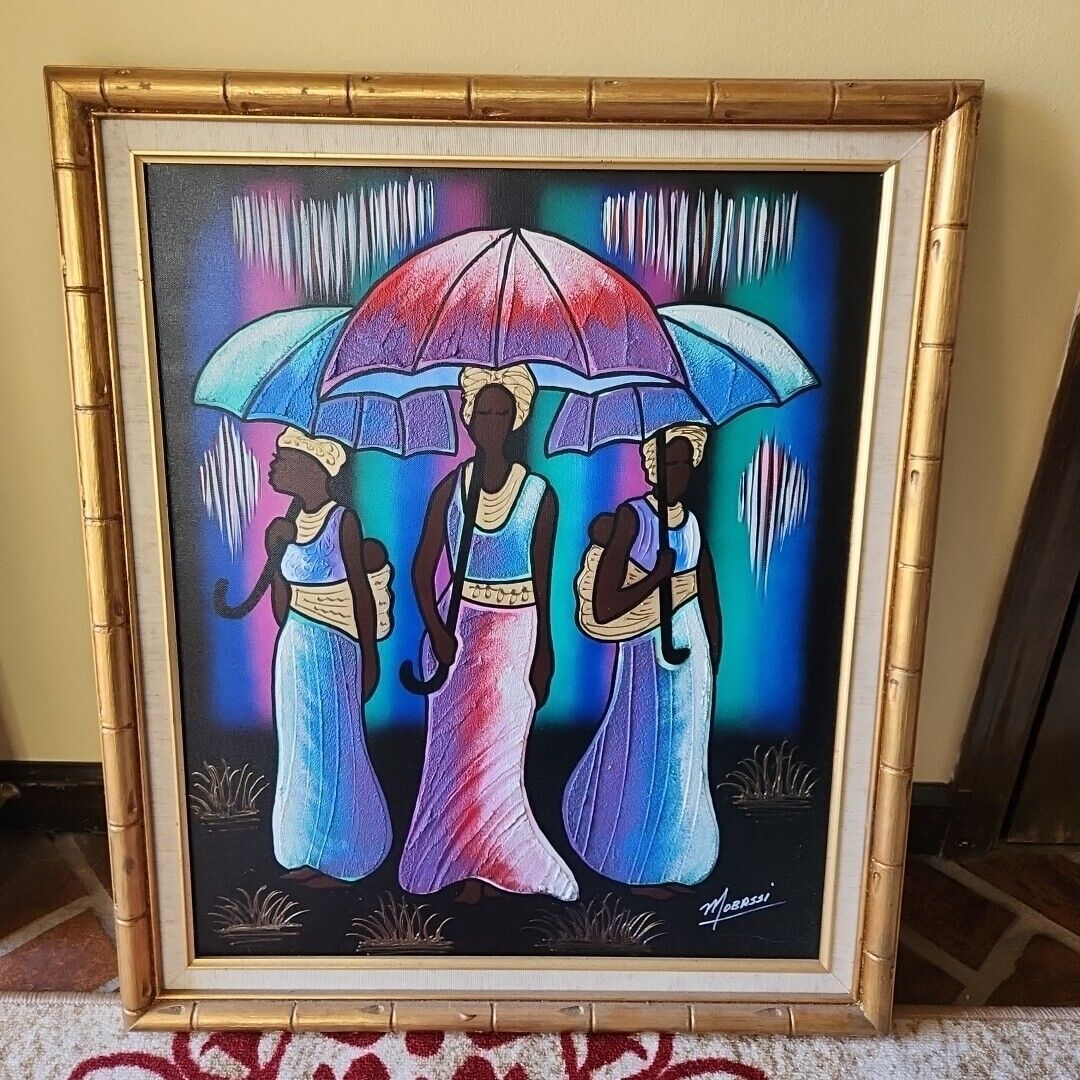 MOBASSI AFRICAN AMERICAN WOMEN  ORIGINAL OIL ON CANVAS PAINTING 28×24 Framed