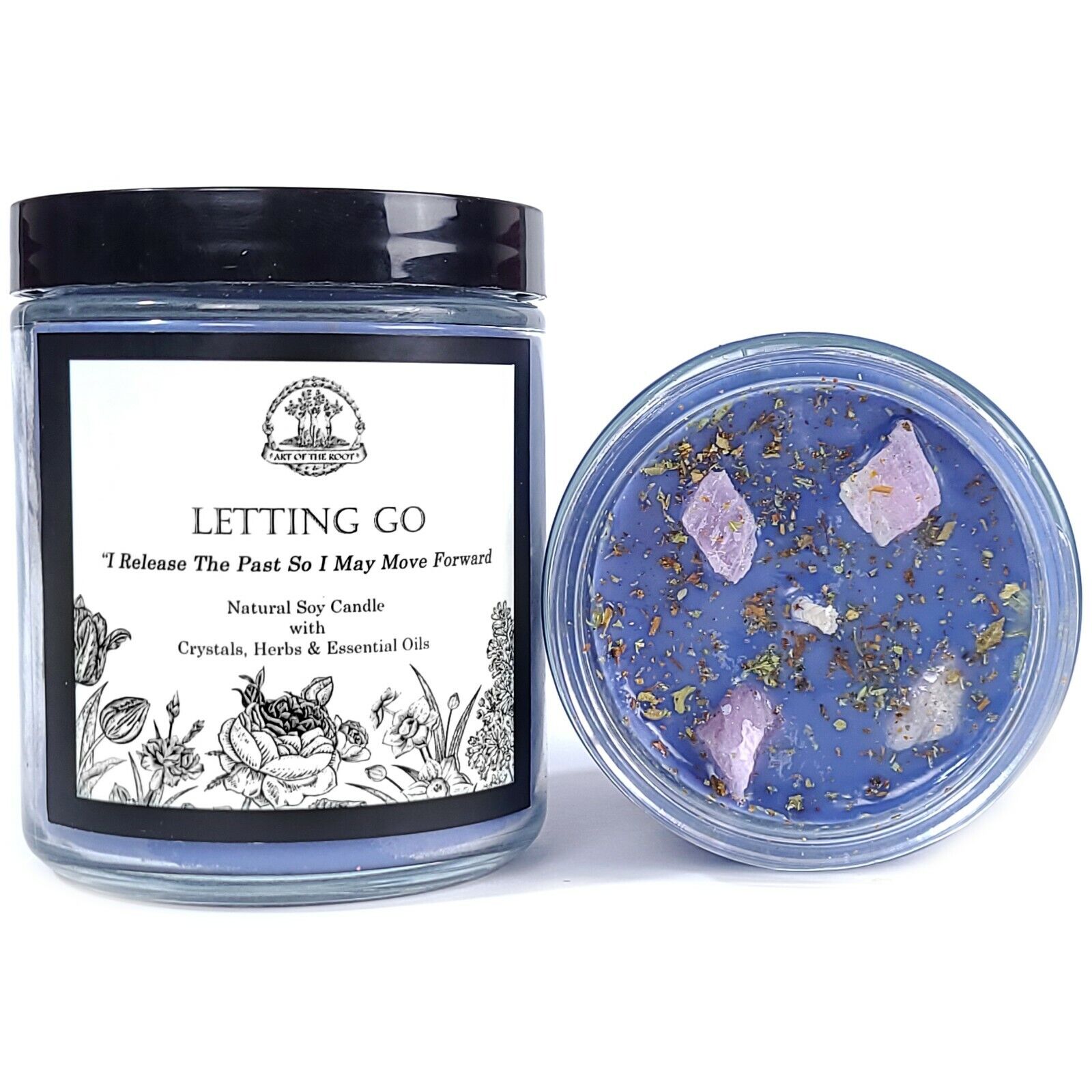 Letting Go Affirmation Soy Candle w/ Crystals Trauma Grief Anger Wiccan Pagan 