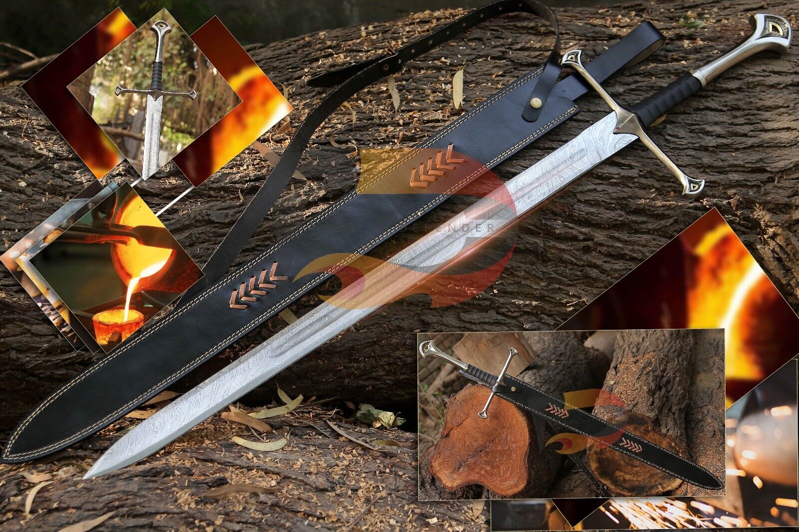 Handmade Damascus Steel Anduril Sword of Narsil the King Aragorn Replica Sword