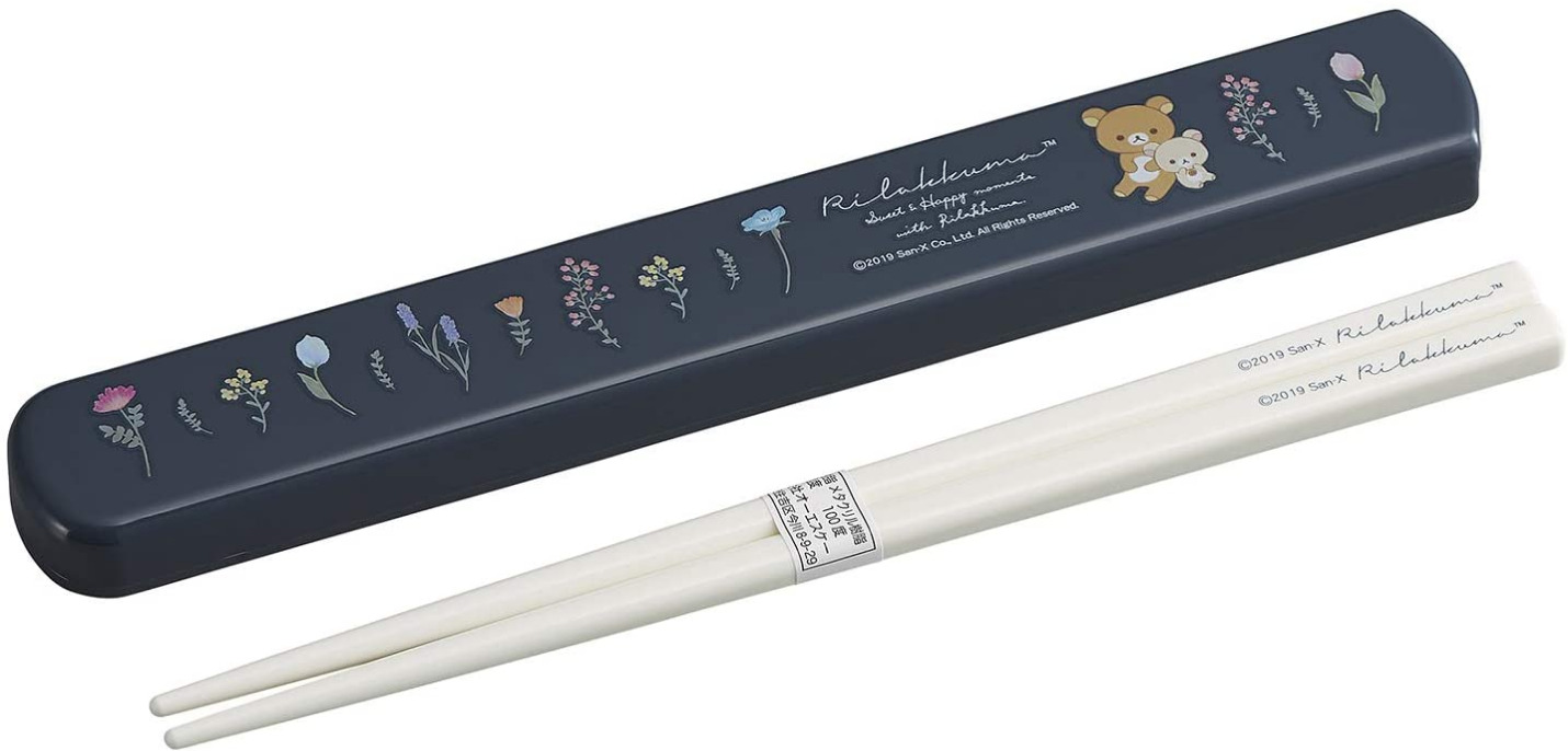 New JAPAN Rilakkuma Bear Black White Chopsticks + Chopstick Box Case Set San-X