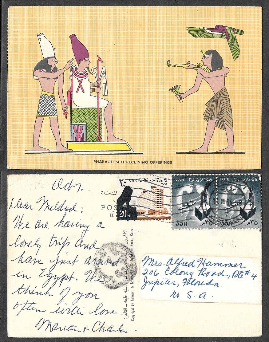Old Egypt Postcard - Pharoah Seti Receiving Offerings