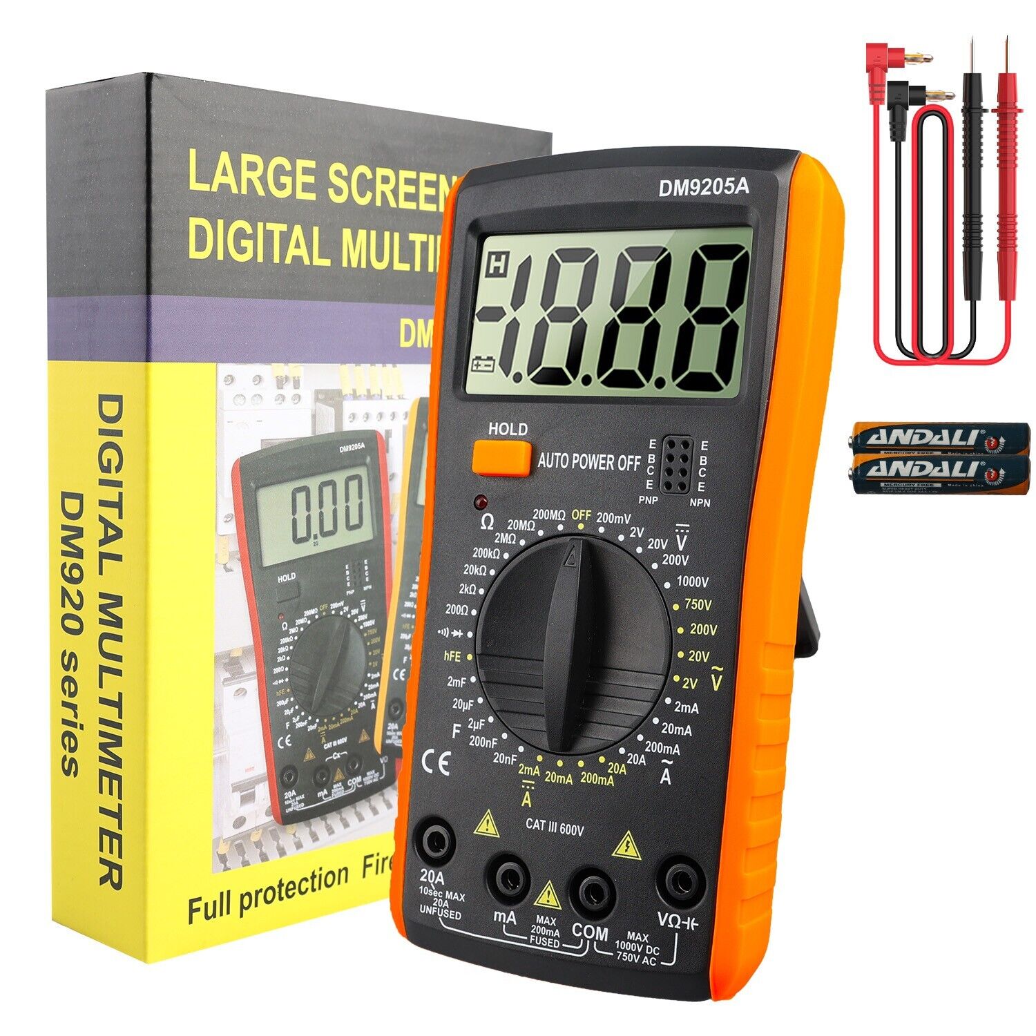 Digital Multimeter Voltmeter Ammeter Capacitance Volt AC DC Tester Meter+Battery