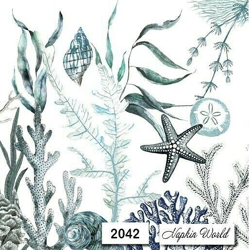 (2042) TWO Individual Paper LUNCHEON Decoupage Napkins - SEA OCEAN LIFE PLANTS