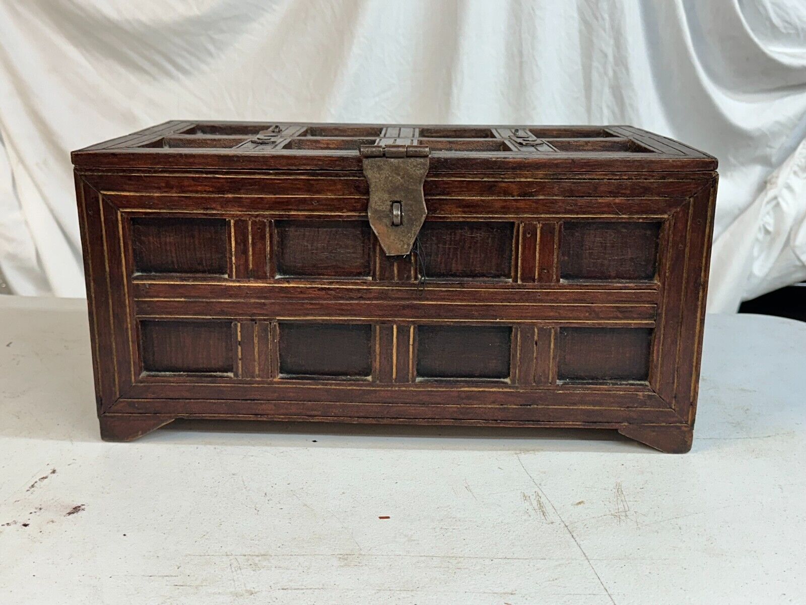 antique vintage chinese elmwood? document box trinkets strong box