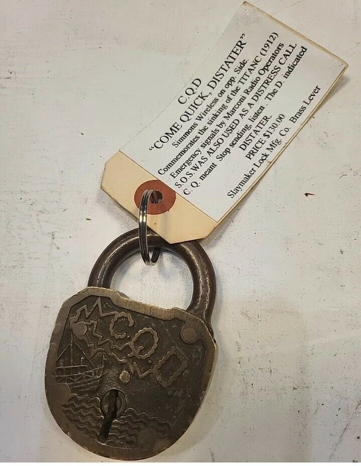 Antique CQD Brass Simmons Wireless Padlock No Key  ( Titanic Lock ) Slaymaker 
