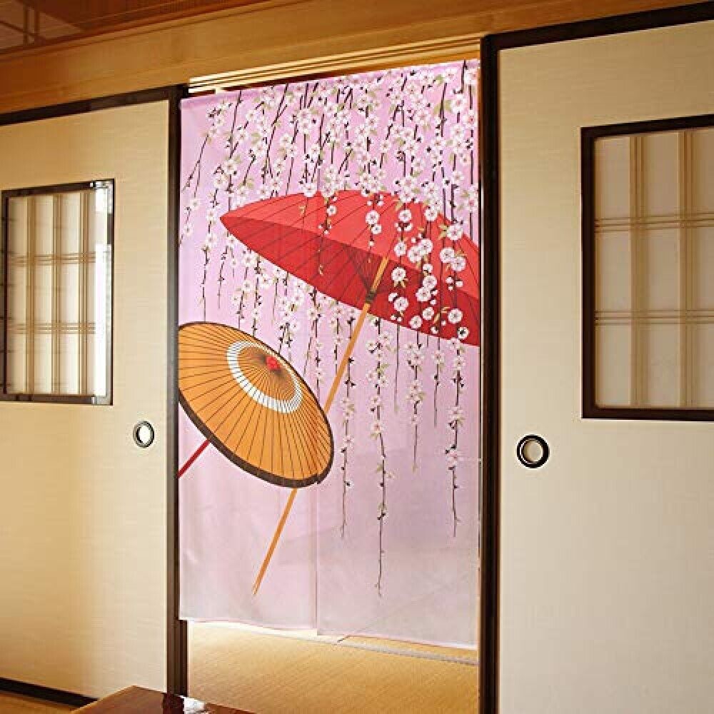Japanese Umbrella Door Curtain Noren Weeping Cherry Blossoms Cool Japan 150x85cm
