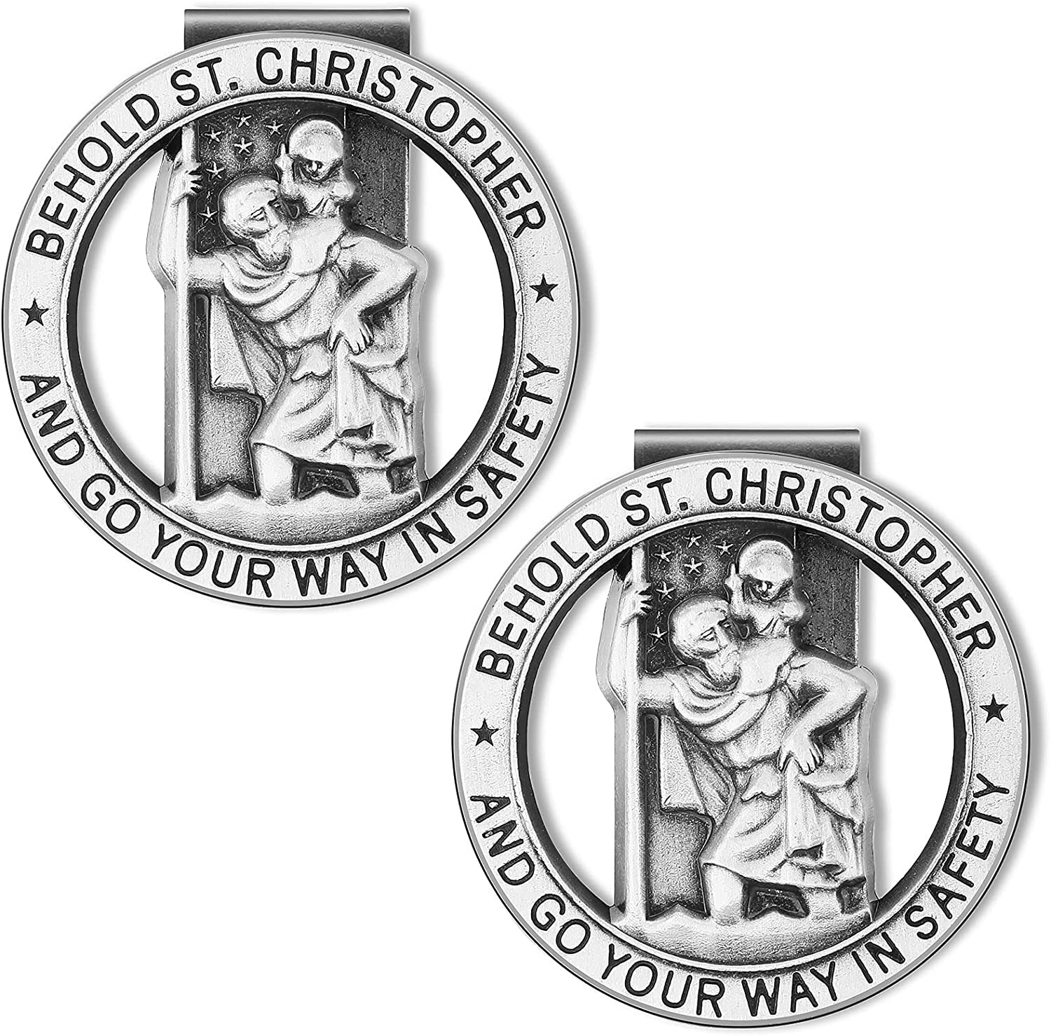 St Christopher Medal for Car Silver Saint Christopher Visor Clip Religious Car