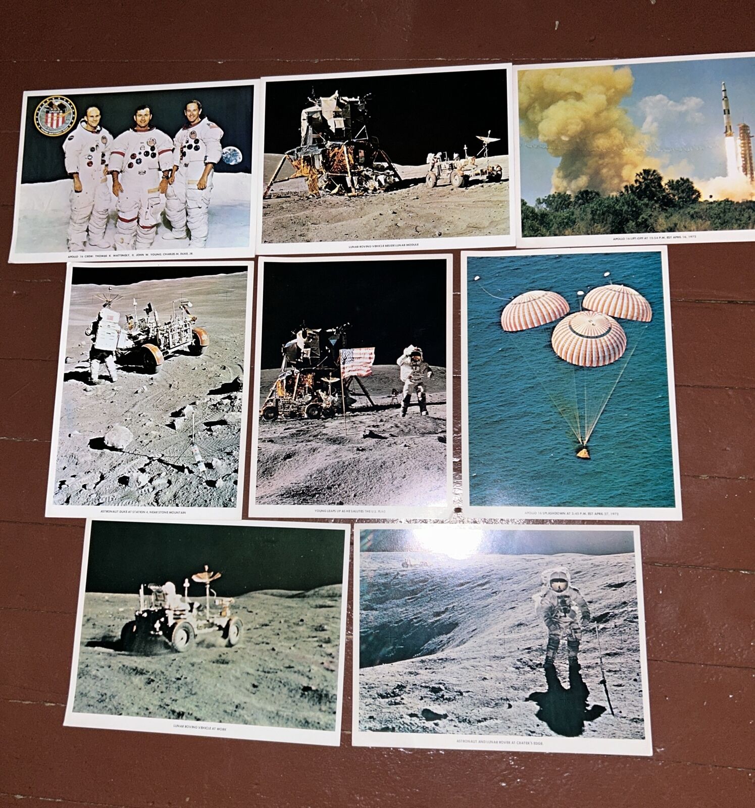 Lot Of 8 Original 1972 Old Apollo 16 Moon Space Photographs  NASA Paper  8”x11”