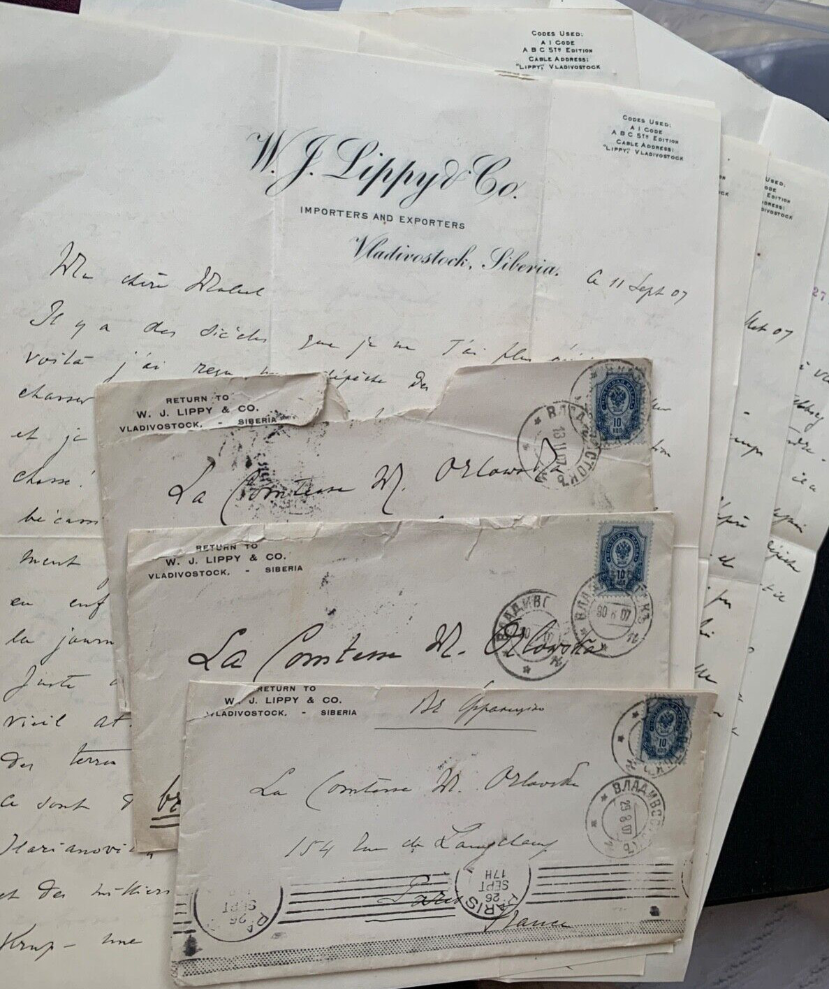 WWI 5 VLADIVOSTOCK SIBERIA RUSSIA REVOLUTION LETTERS WWI FRANCE ROYALTY MILITARY