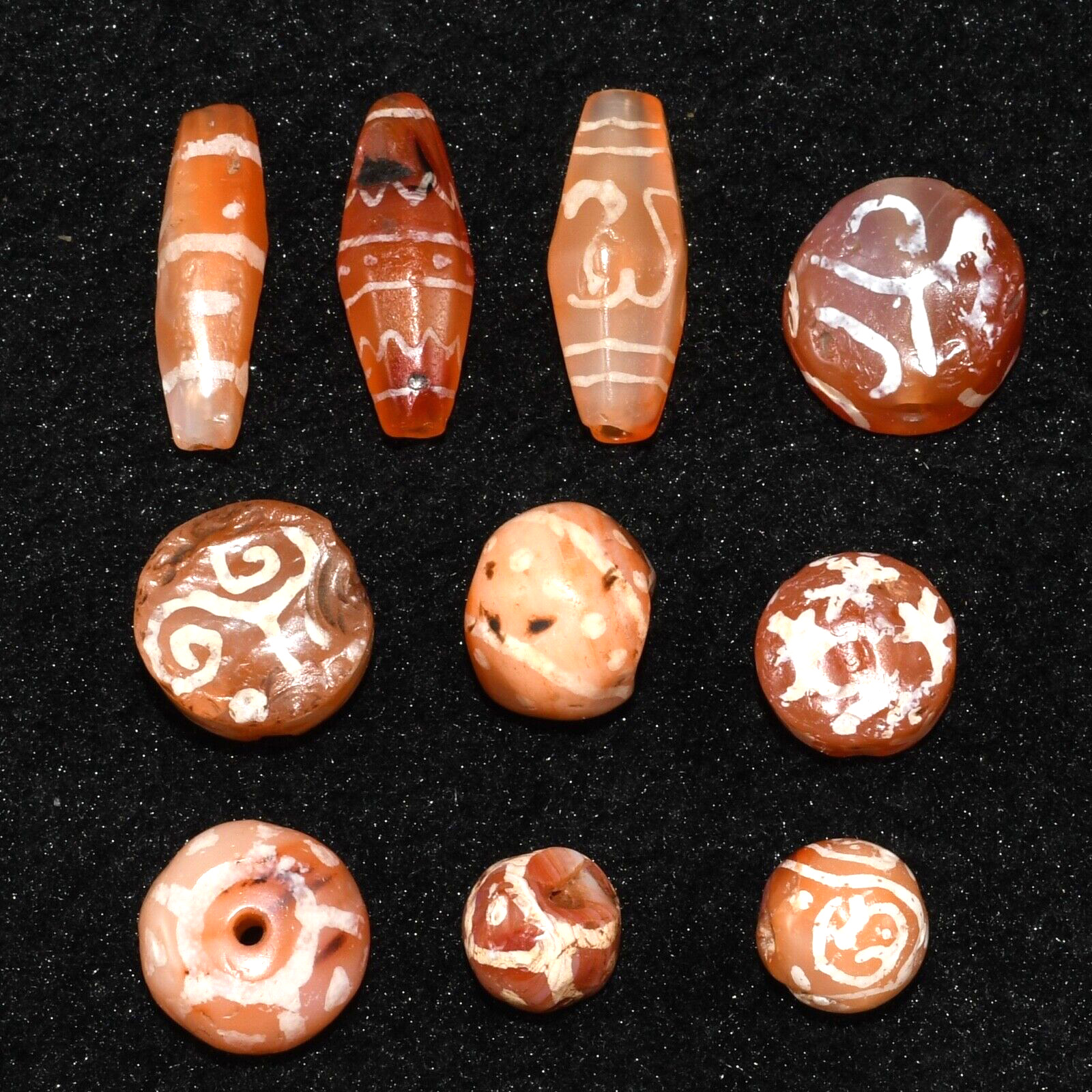 10 Large Ancient Etched Carnelian Beads in Good Condition over 2000 Years Old