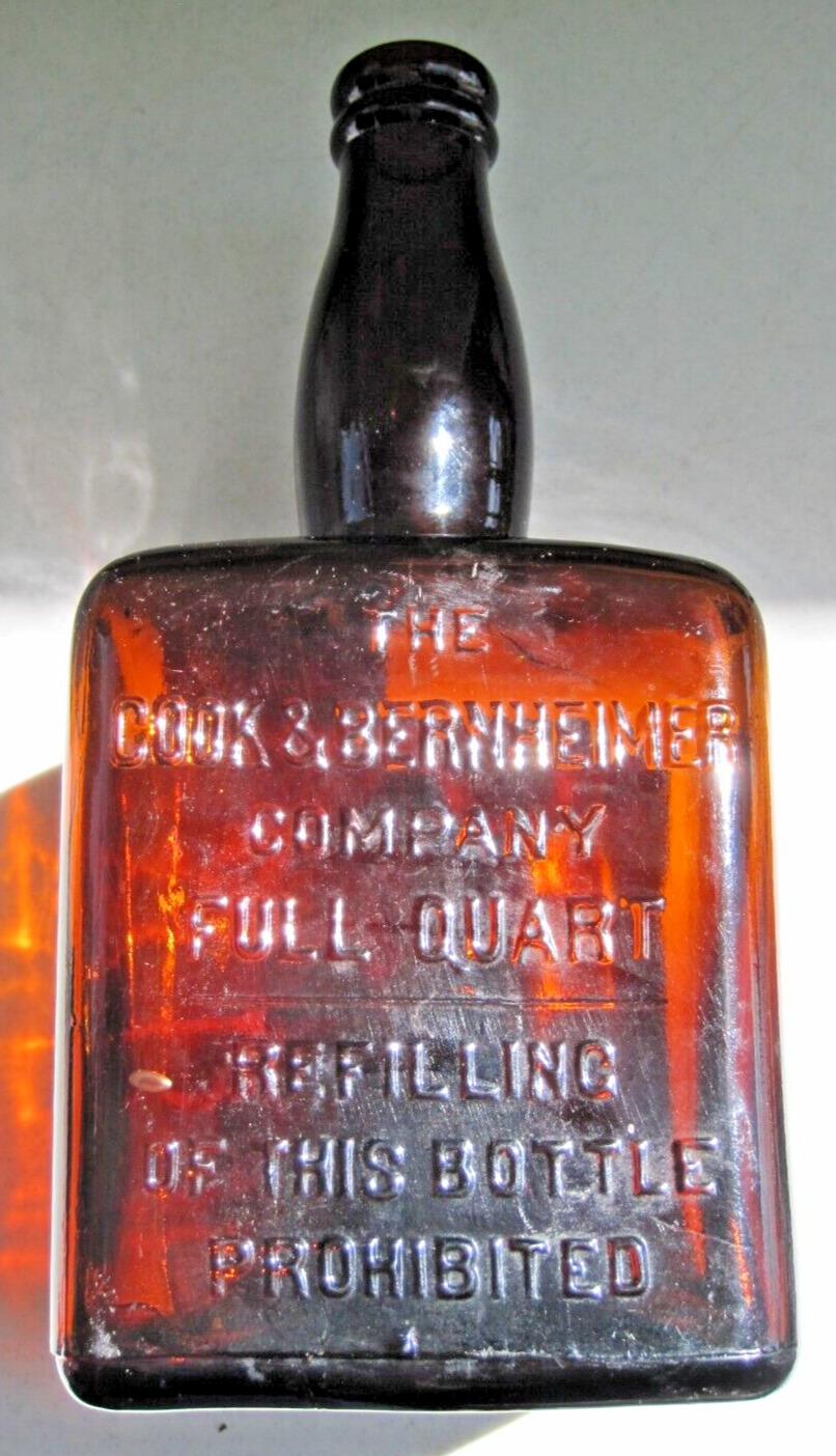 Antique MOUNT VERNON Pure Rye Whiskey Amber Brown Cook & Bernheimer Bottle