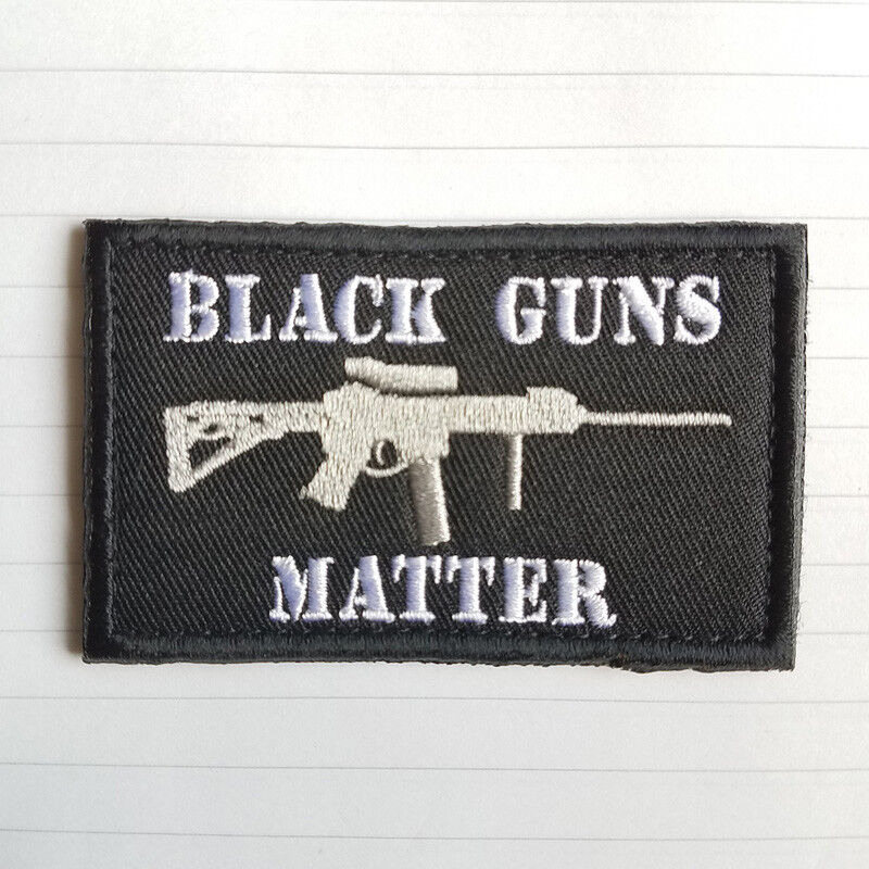 BALCK GUNS MATTER US ARMY TACTICAL MORALE HOOK PATCH EMBROIDERED GRAY DARK BADGE