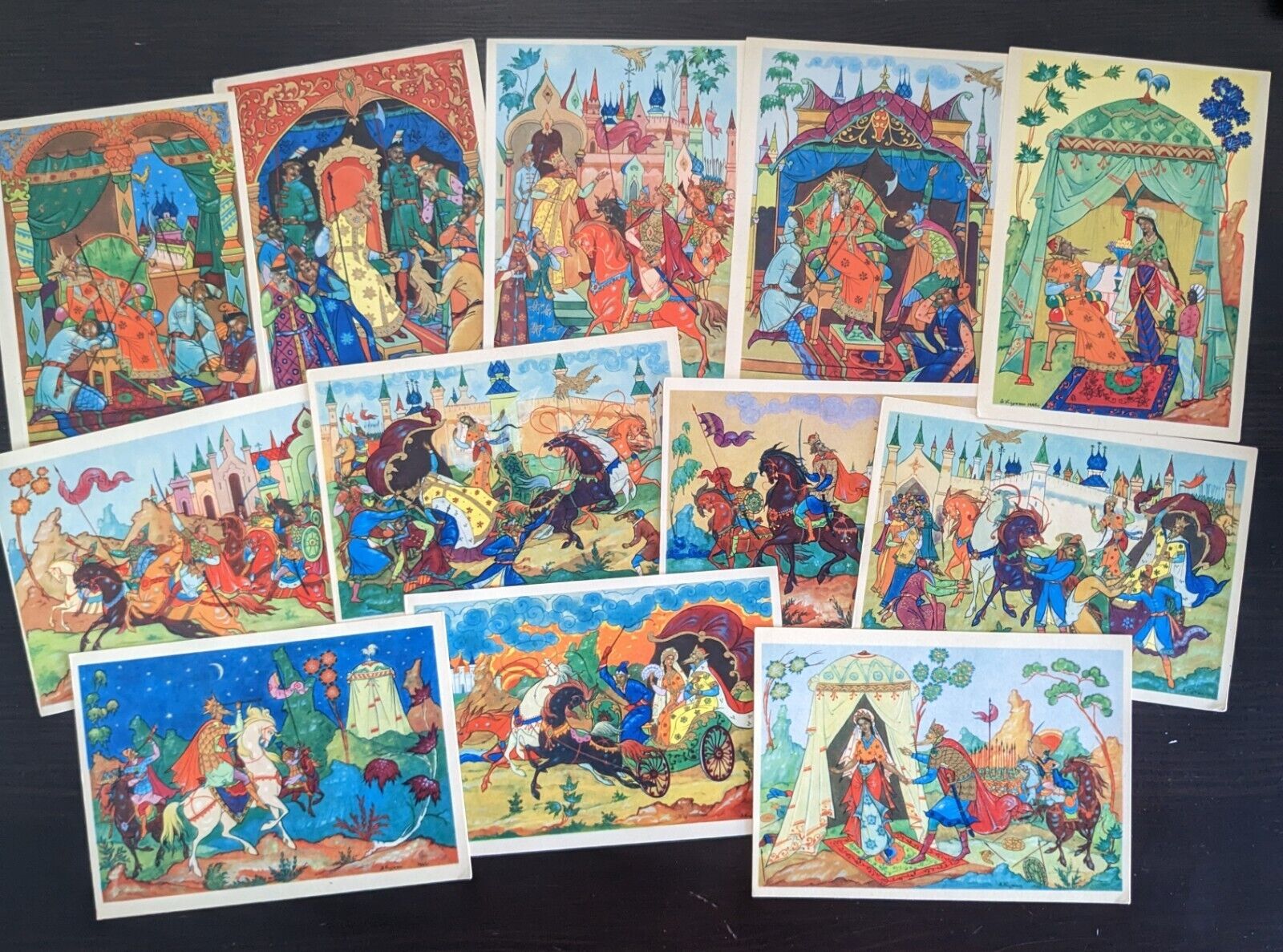 Colorful Art Nouveau Soviet Set 12 Vintage Postcards Artist Kurkin Pushkin Poem