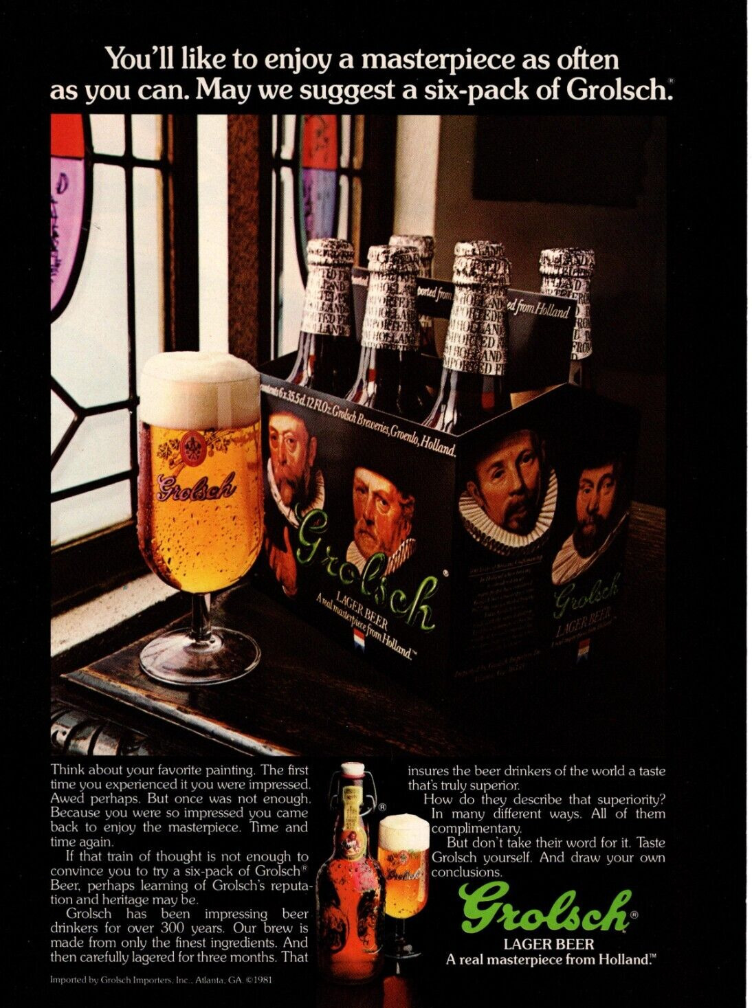 1983 GROLSCH LAGER BEER PRINT AD,  HOLLAND, DUTCH BREWERY, ALCOHOL PRINT AD