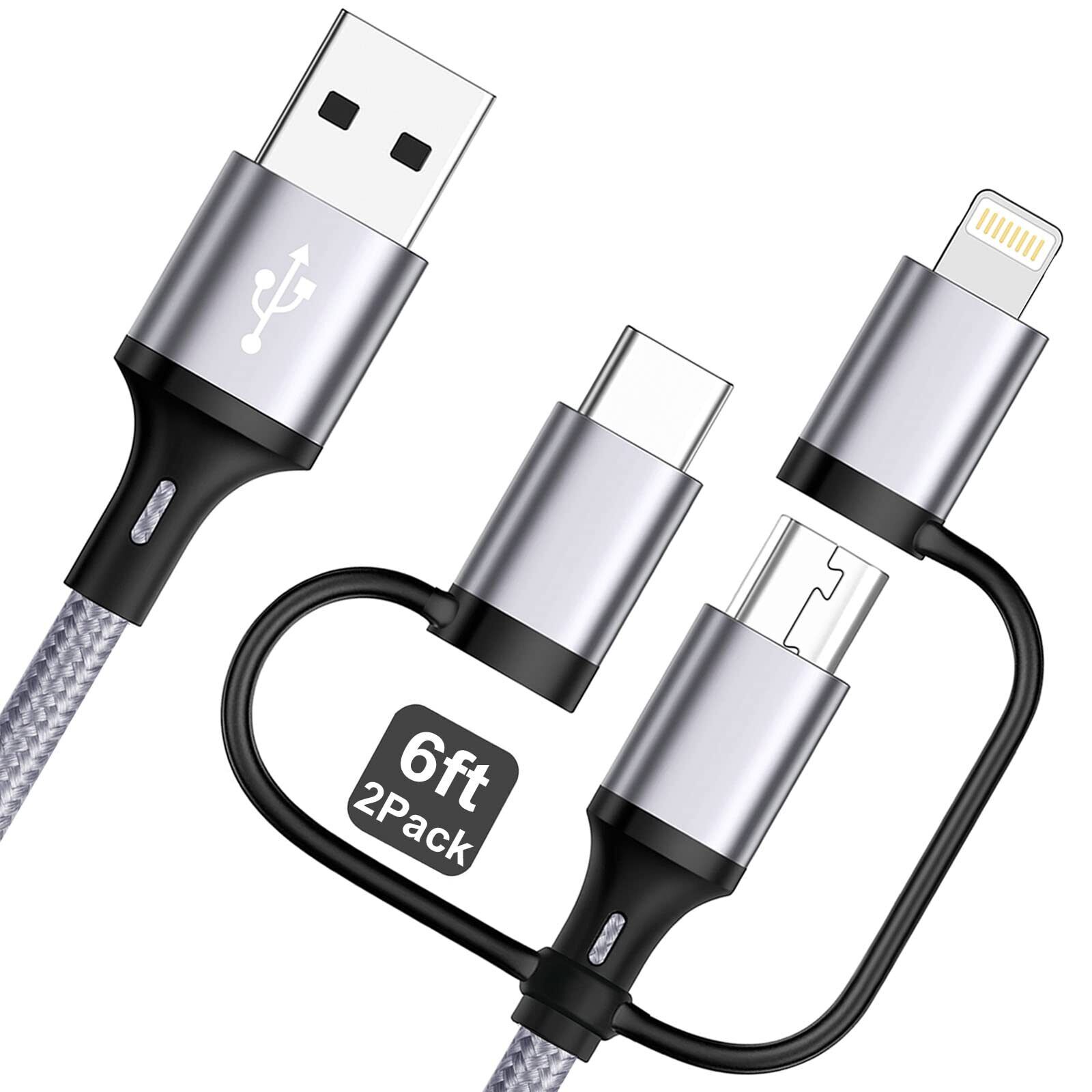  Multi Fast Charging Cable 3A [MFi Certified ] Miger Nylon Braided USB 3 in 1