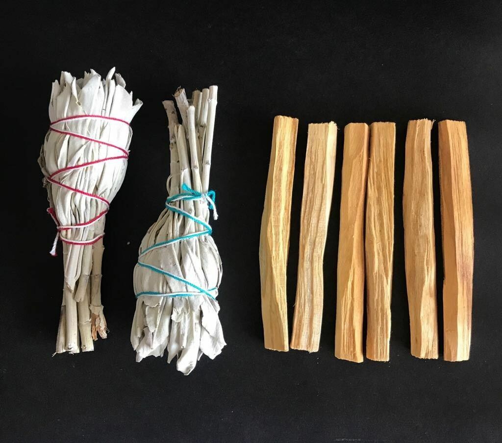 6 Palo Santo Wood & 2 White Sage Smudge Torch: Cleansing Negativity Removal new
