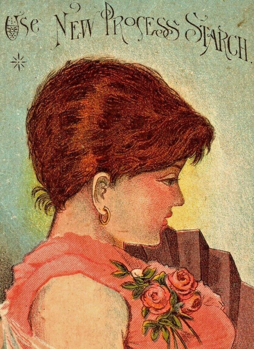C.1880s New Process Starch. Food & Laundry. Woman. Glamour Victorian Trade Card.