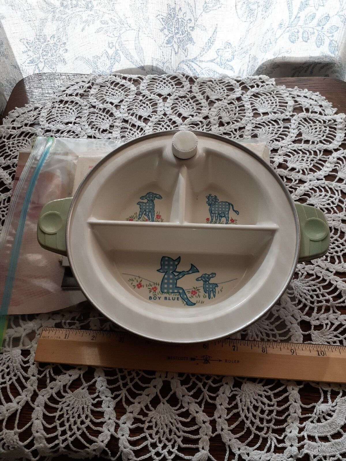Excello warming baby dish With Baby Ephemera From 1950s