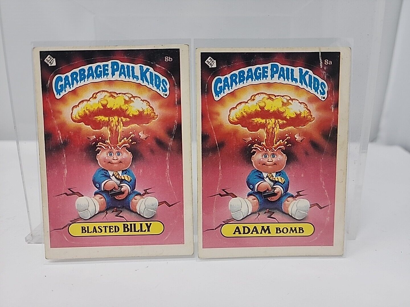 1985 Garbage Pail Kids Adam Bomb 8a & Blasted Billy 8b Glossy Cheaters License
