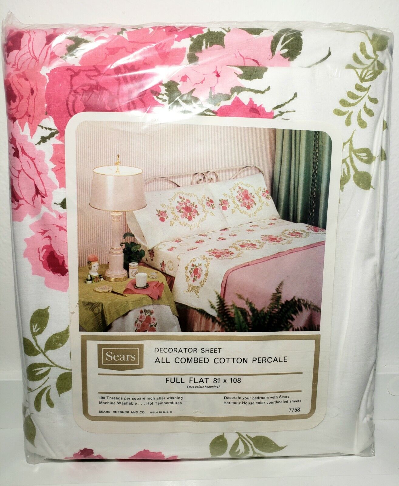 Vintage Sears Floral Full Flat Sheet Floral Percale NEW USA Made