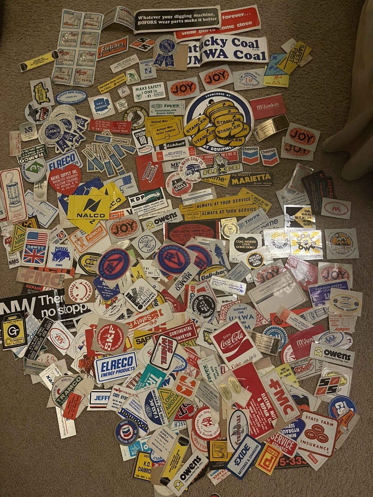 HUGE LOT OF 100s COAL MINING STICKERS Joy Vintage Stamler Coal Mines And More