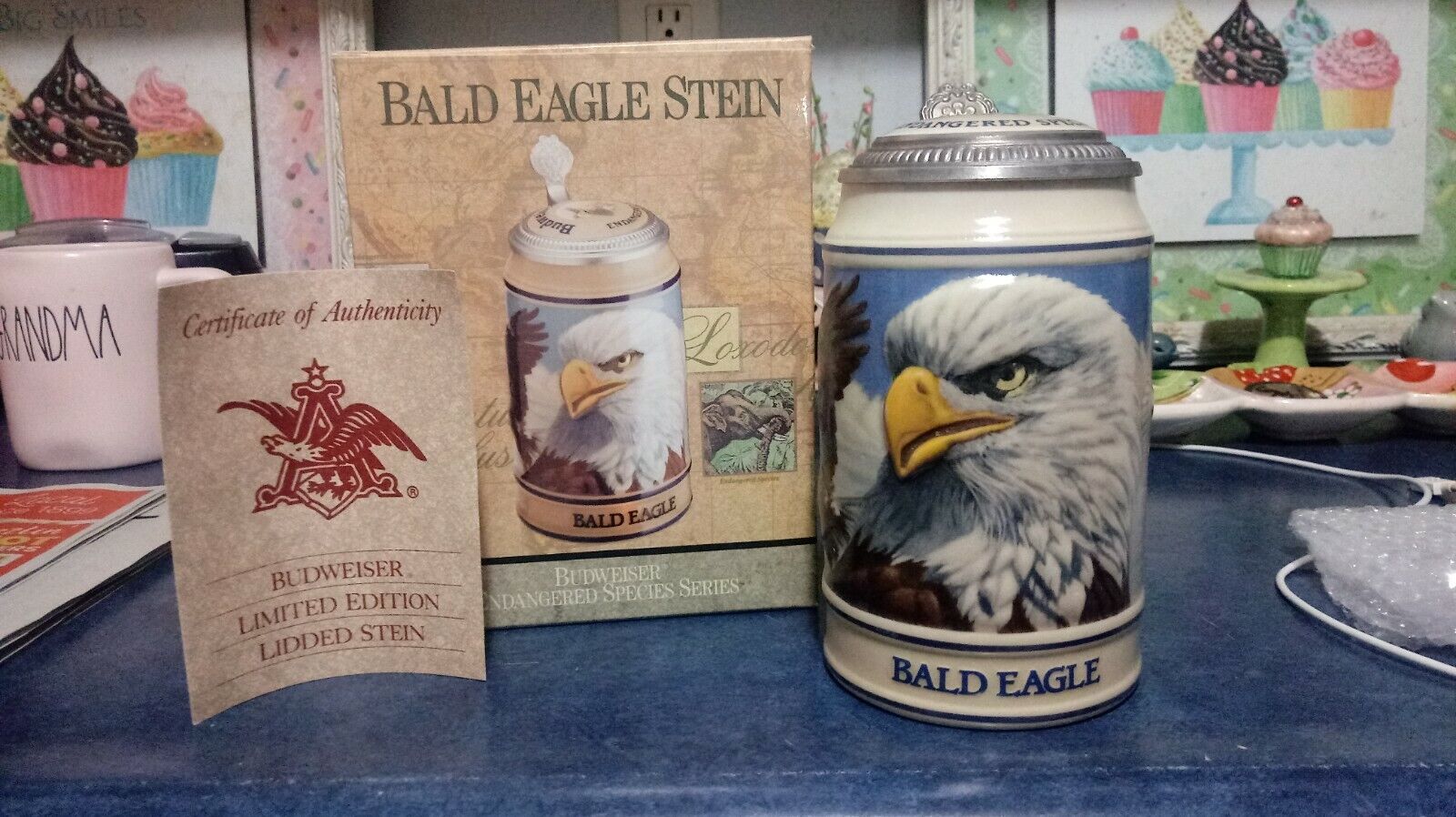 1989 BUDWEISER BEER ENDANGERED SPECIES EAGLE STEIN FRESH OUT OF CASE MIB