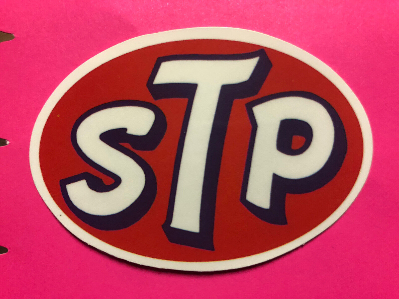 vtg STP 4”Oval 1970s to 1990s Auto Racing sticker.  Self Adhesive Glossy Finish