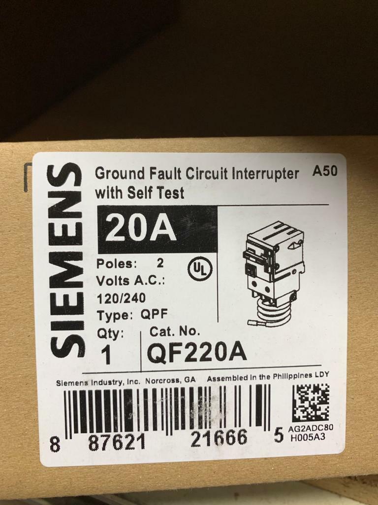 Siemens QF220A 2 pole 20 Amp 120V Ground Fault Circuit Interrupter NEW QTY