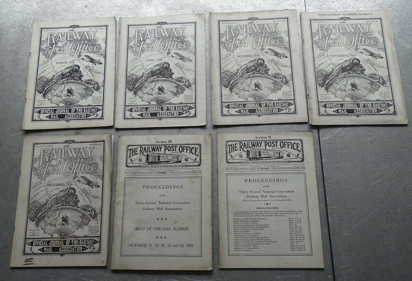 1935 Railway Post Office magazine (5 issues) + Railway Mail Convention Booklets