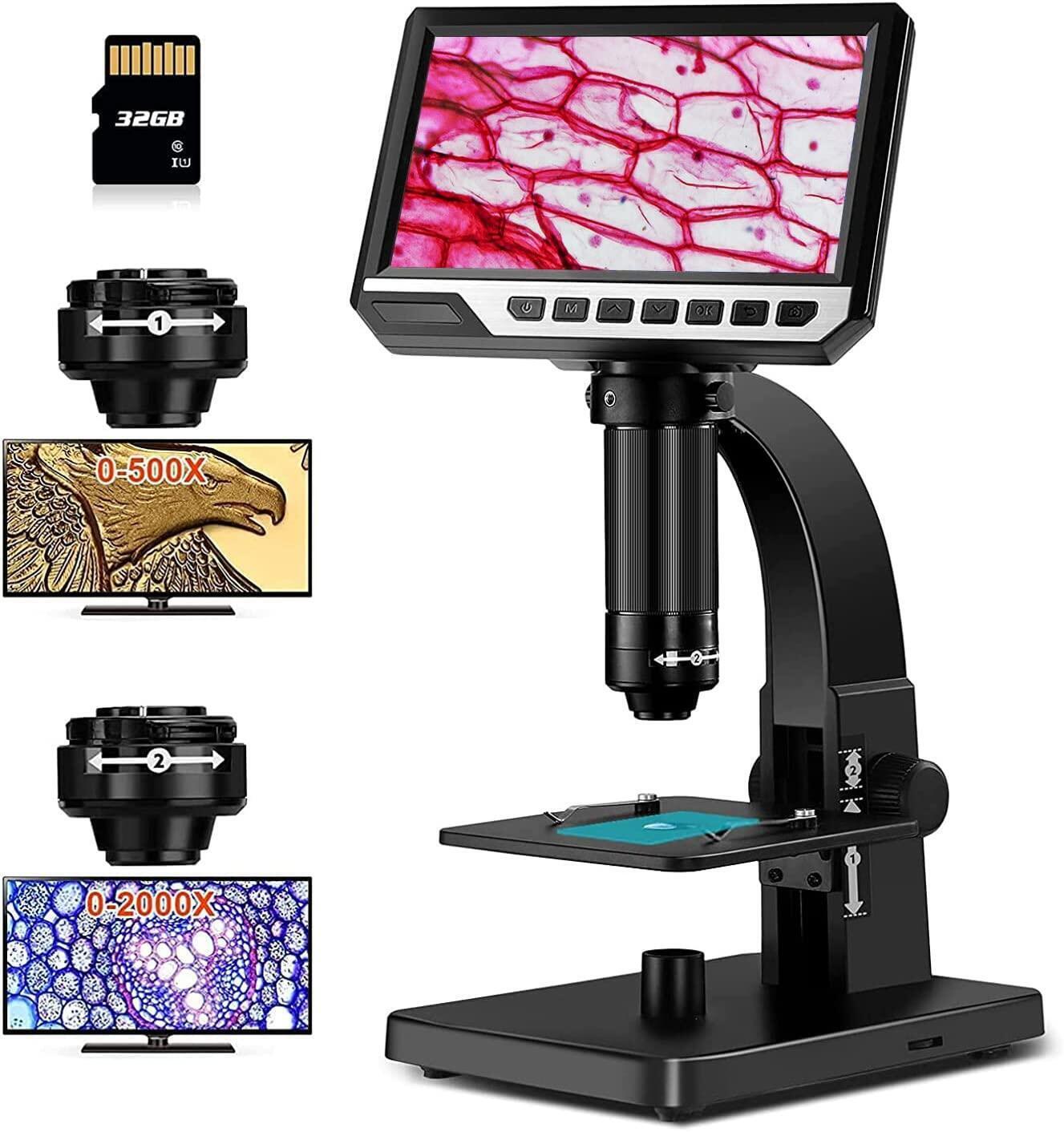 LCD Digital Microscope 2000X Biological Microscope with Digital & Microbial Lens