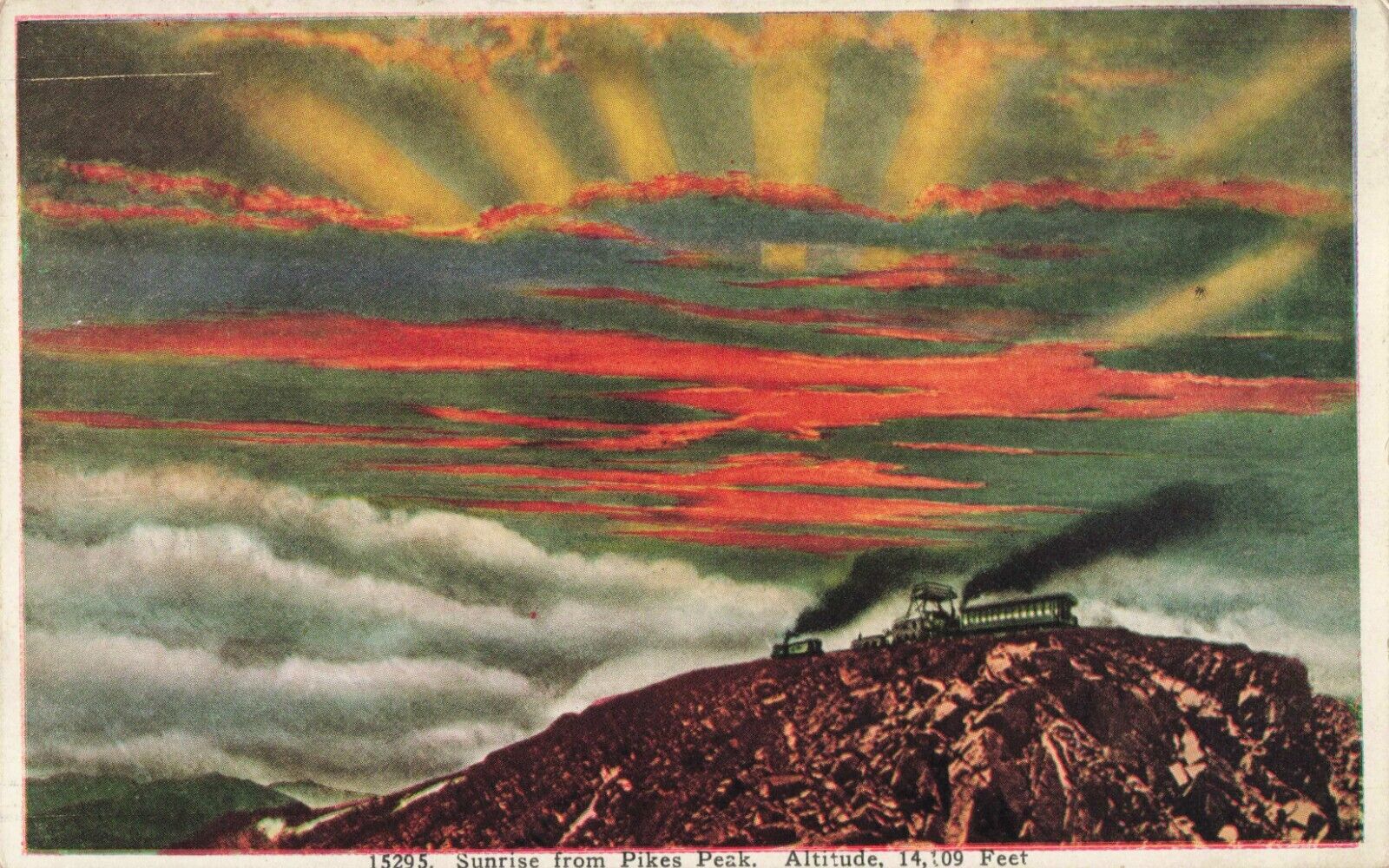 Pikes Peak CO Colorado, Sunrise Cog Rail Train Scenic View, Vintage Postcard