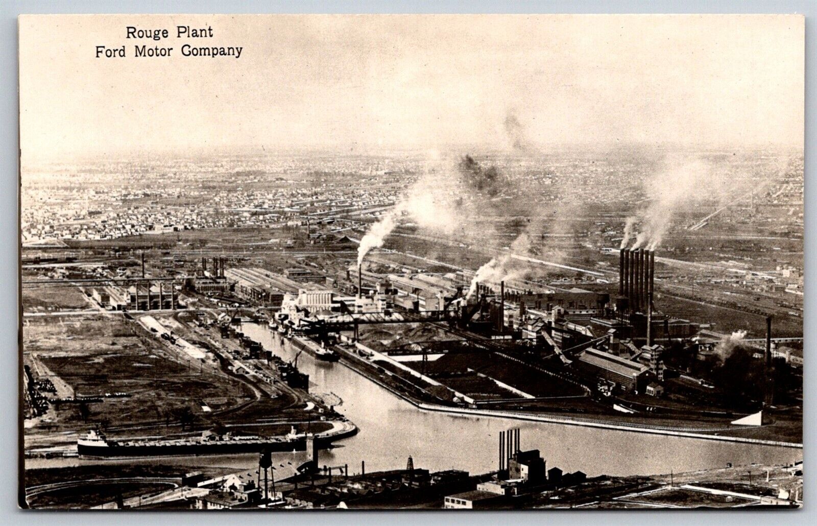 Dearborn Michigan The Rouge Plant Ford Motor Company RPPC Postcard Aerial View 