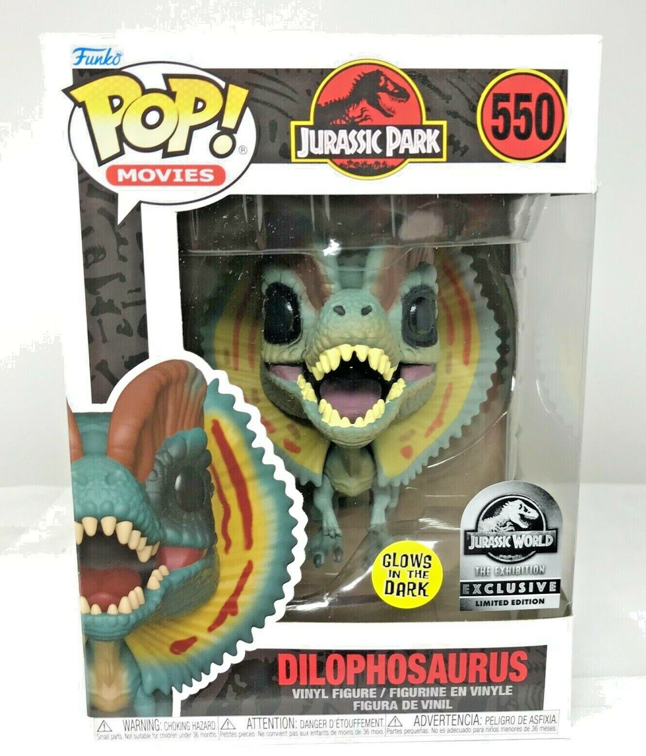Funko Pop Movies Dilophosaurus #550 Jurassic World Exhibition Exclusive GITD SG
