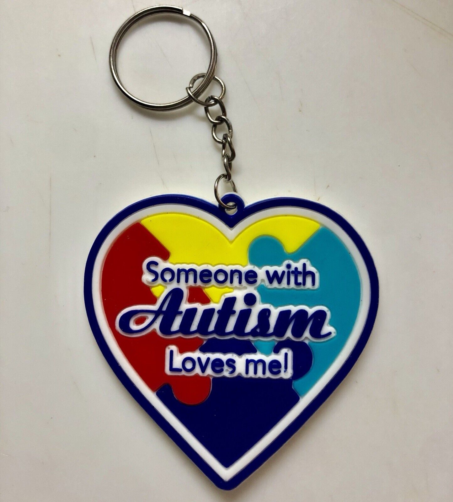 Autism Asperger Rubber Heart Someone with Autism Loves Me Awareness Key Ring 