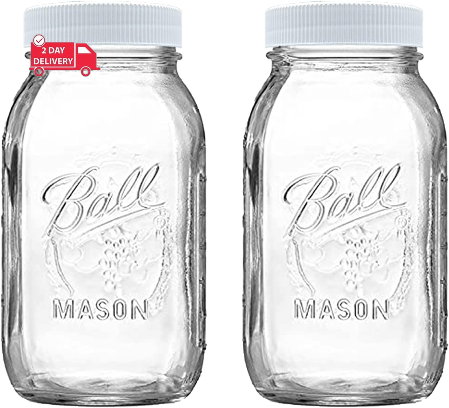 Regular Mouth Mason Jars 32 Oz - (2 Pack) -  Regular Mouth 32-Ounces Quart Mason