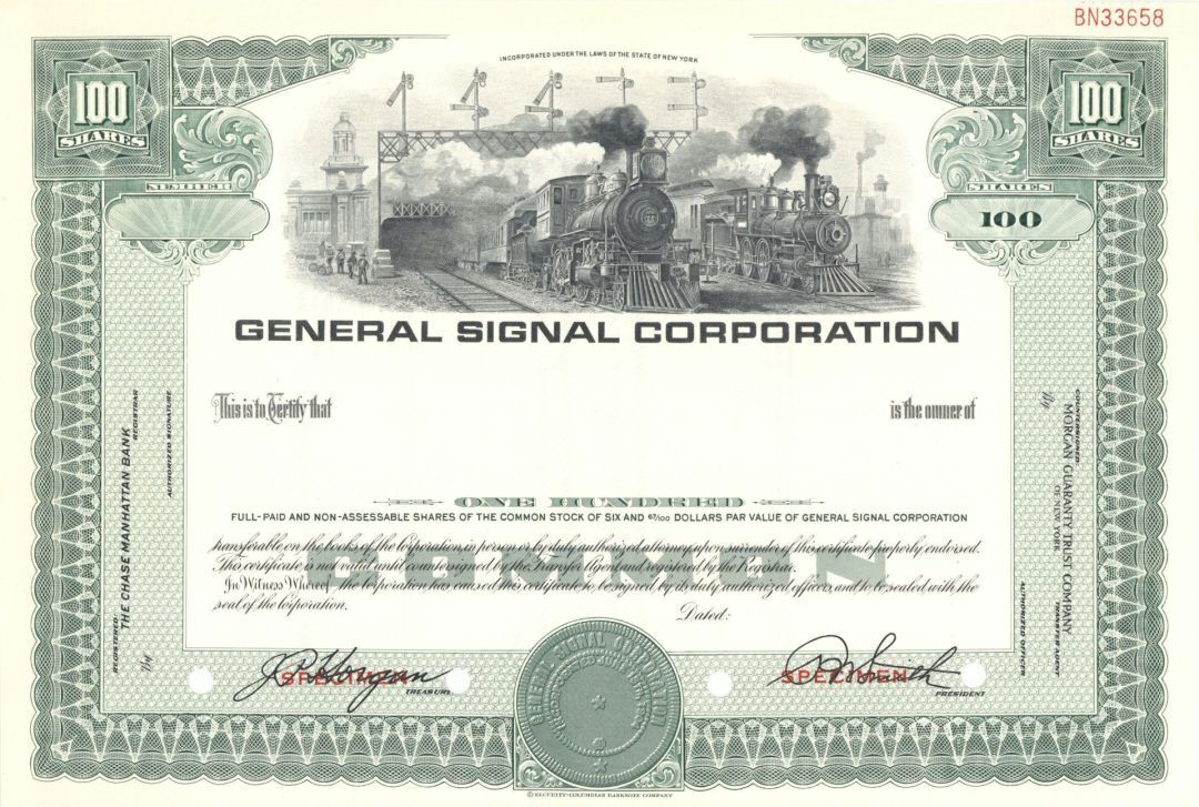 General Signal Corp. - Specimen Stock Certificate - Specimen Stocks & Bonds