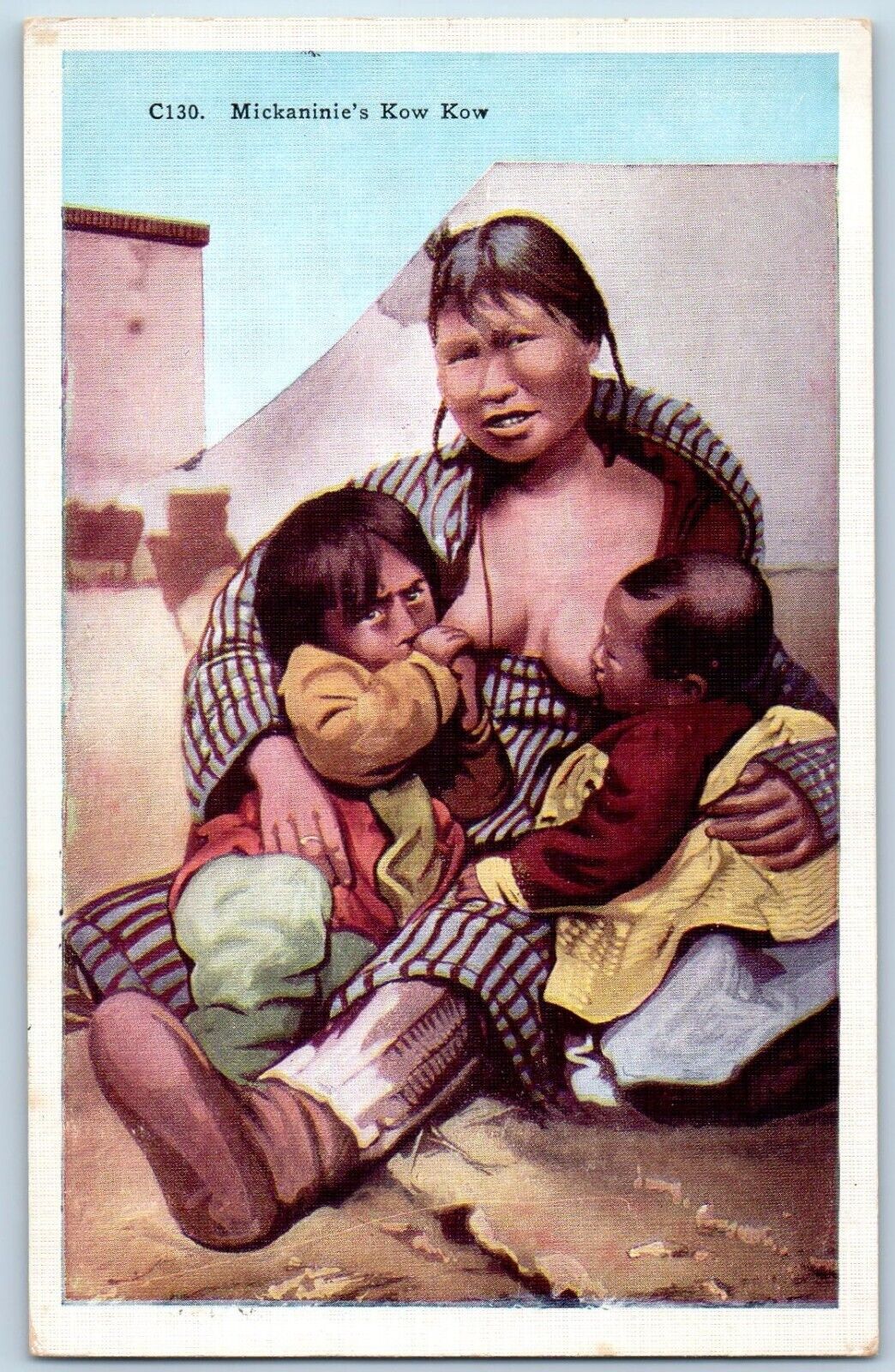 c1920's Postcard Mickaninie's Kow Kow Woman Breastfeeding Eskimo Vintage