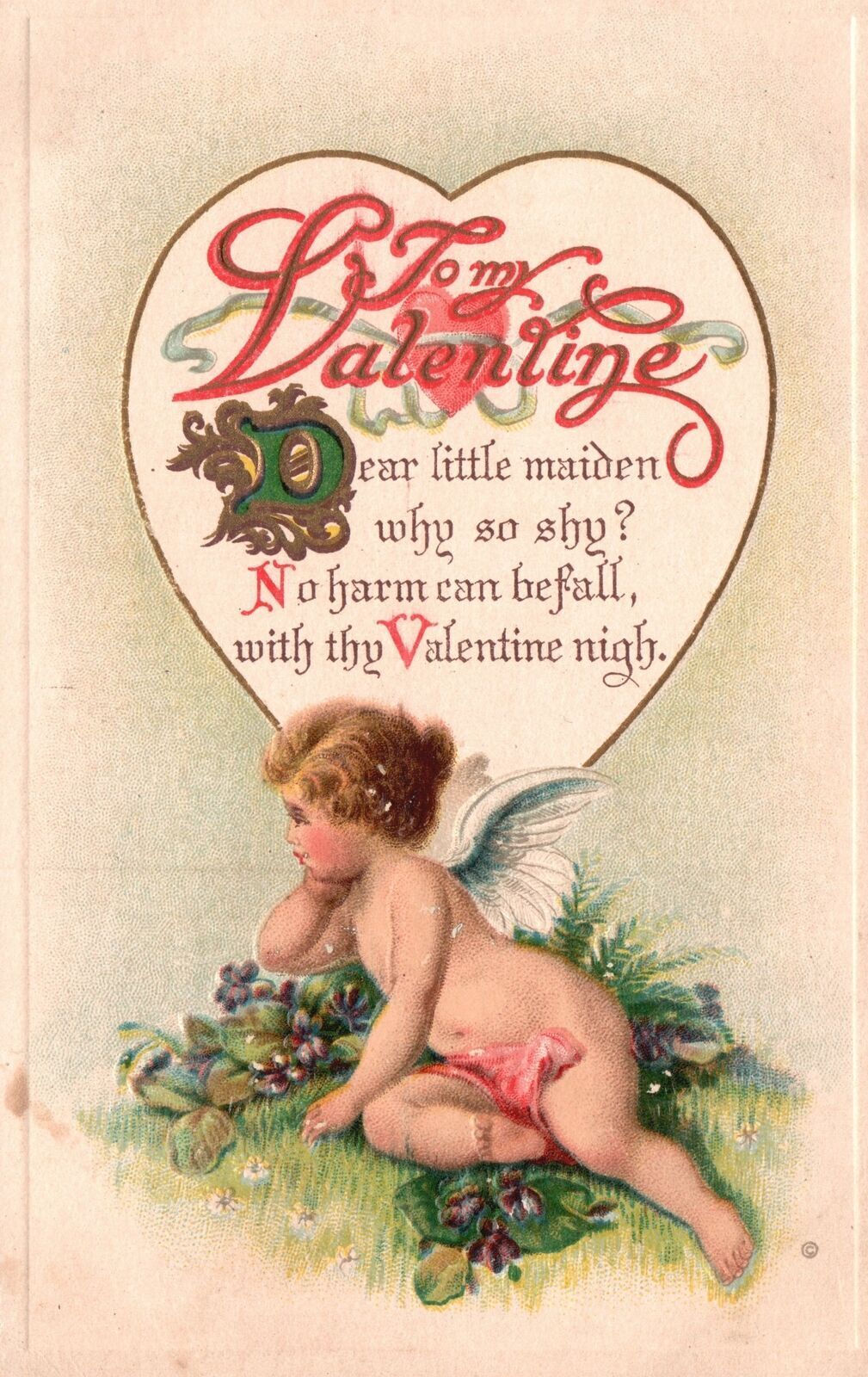 Vintage Postcard 1910\'s To My Valentine Dear Little Maiden Why So Shy?