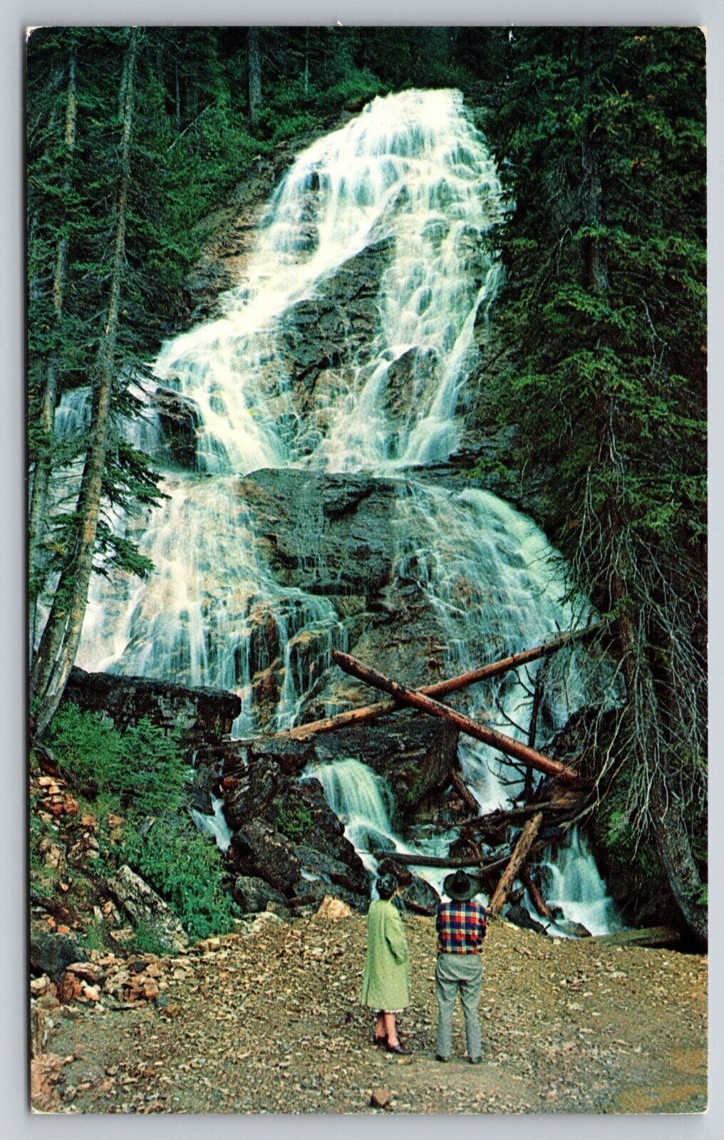 Postcard Montana Skalkaho Falls onlookers Bitter Root Valley 54