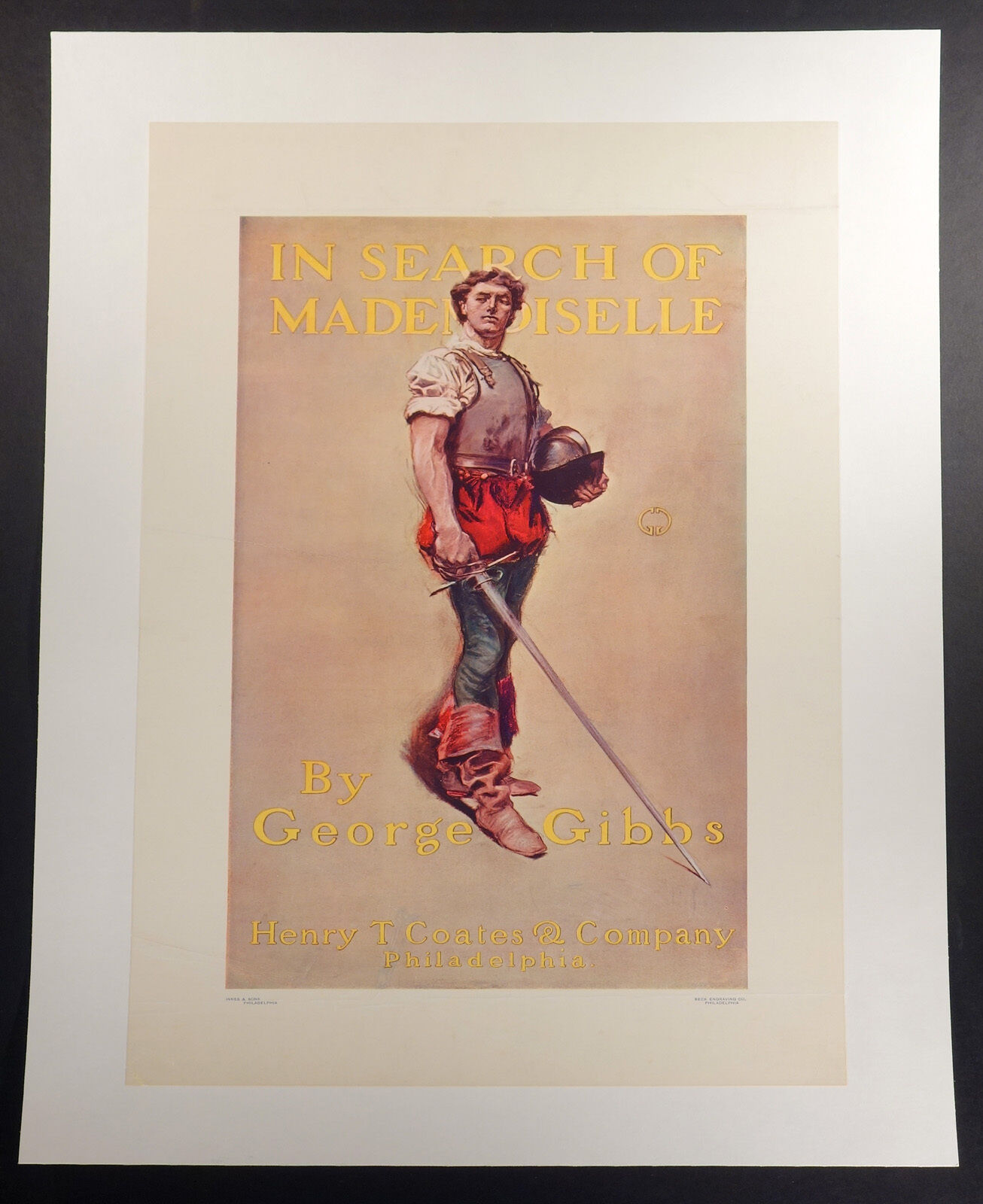 George Gibbs 1901 linen-backed vintage poster In Search of Mademoiselle